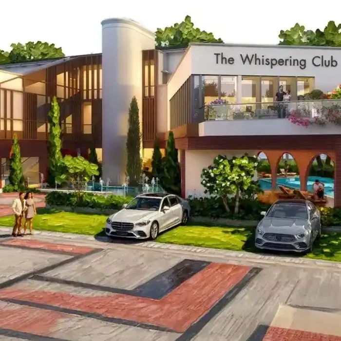 NVT Codename: A Life in Bloom Gallery Image The Whispering Club clubhouse and pool, published under the name NVT Whispering Hues, artist impression